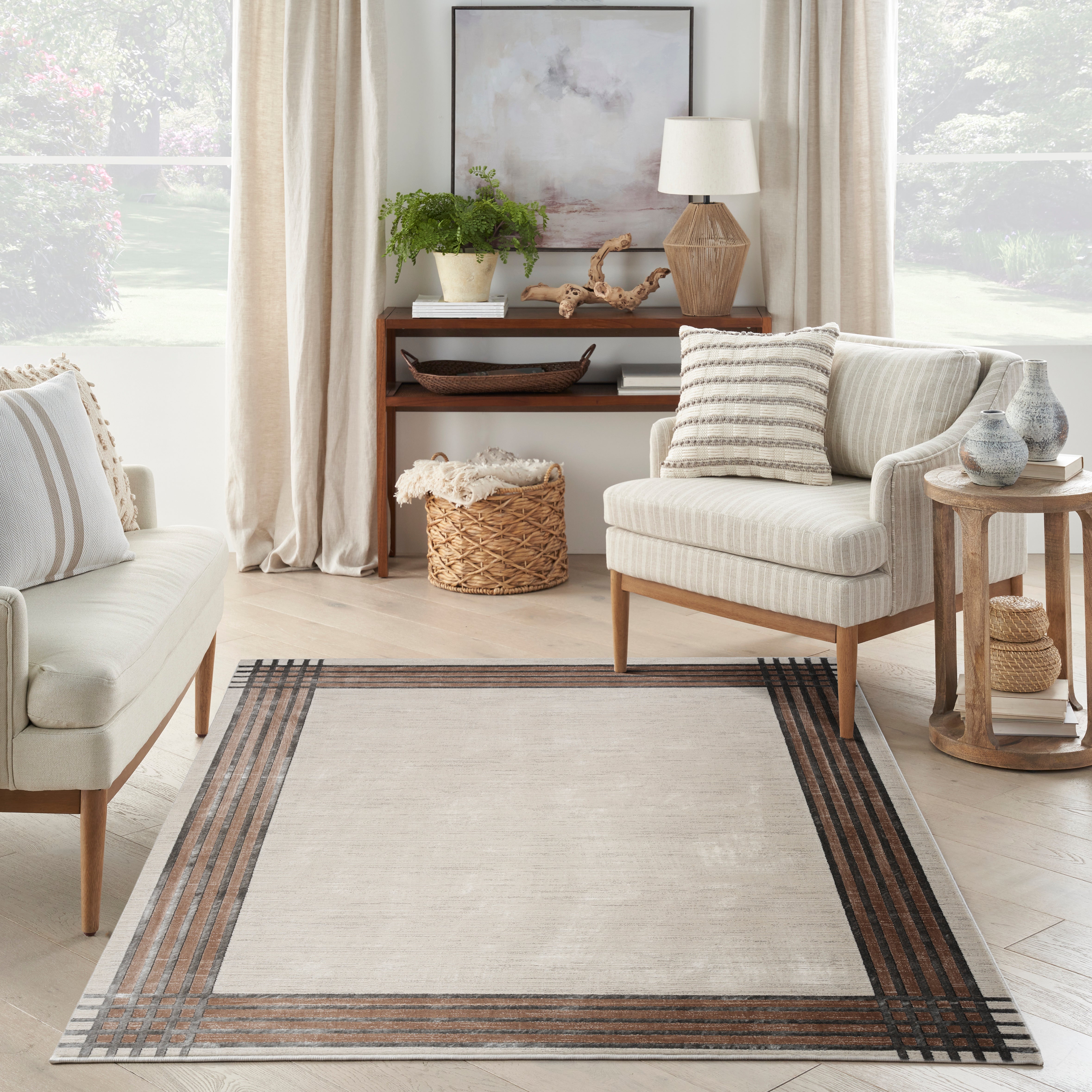 Nourison Desire DSR01 Ivory/Silver Brown Large Rectangle Rug